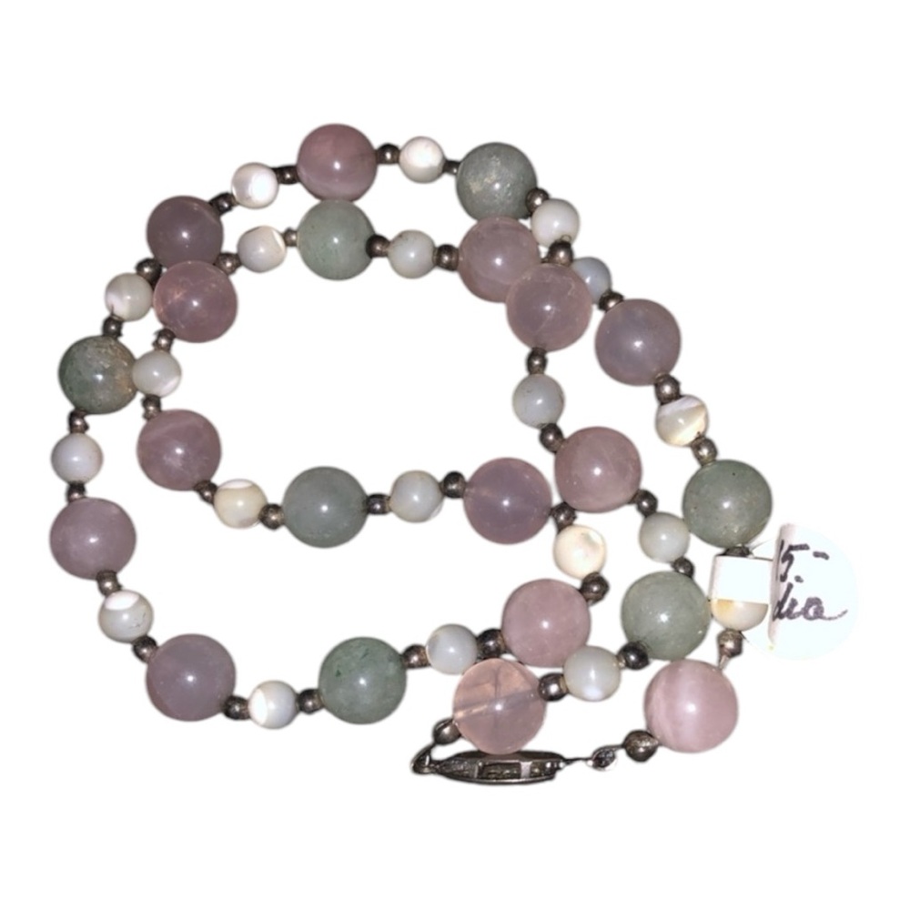 Pink & Green Stone Beaded Necklace - Rose Quartz & Aventurine Crystal Strand